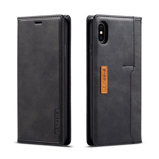 HKM-941267 Leather Flip Wallet Case for Card Protection - Simple Retro Design