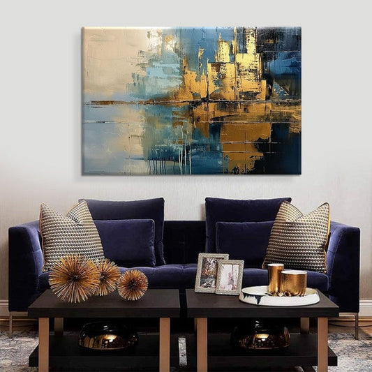 HKM-942099 Abstract Modern Oil Painting for Living Room - Handmade Canvas Artwork with Rough Texture - Vertical Mural for Home Decor