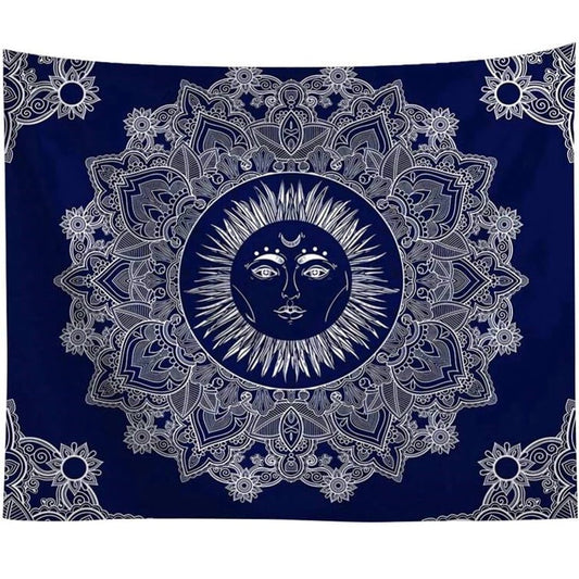 HKM-942867 Blue Sun God Tapestry - 100% Polyester Wall Art for Home Decor