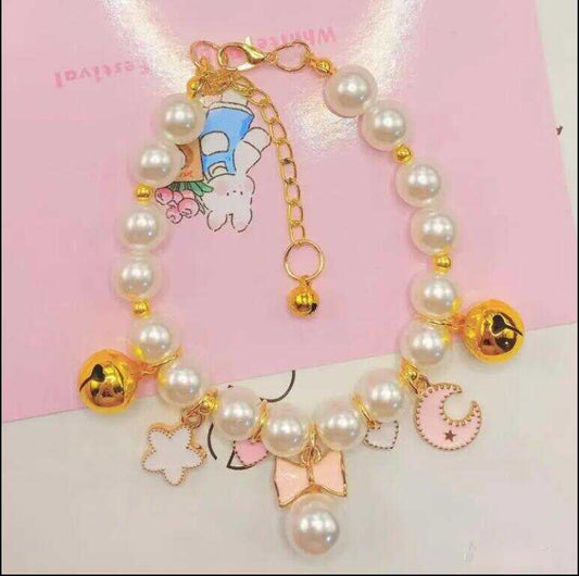 HKM-944339 Cartoon Style Pink Bow Pearl Decorative Collar for Small and Medium-Sized Dogs