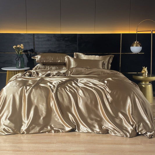 HKM-945619 Mulberry Silk Four-Piece Solid Color Quilt Cover Set