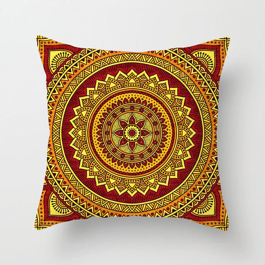 HKM-951443 Ethnic Mandala Pattern Polyester Pillowcase for Religious Ceremonies - 45x45cm Size