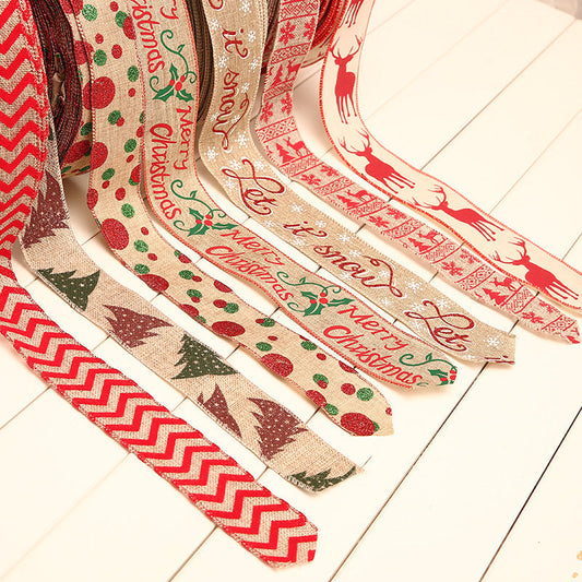 HKM-951827 Festive Christmas Polka Dot Linen Webbing Ribbon - 2m Length in Various Designs