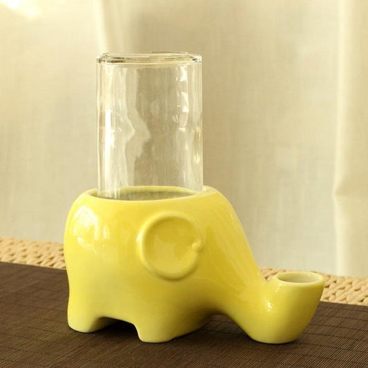 HKM-953555 Ceramic Elephant Drinking Fountain Cat Bowl - Pink, 500ml, 21cm Length, 10.5cm Height
