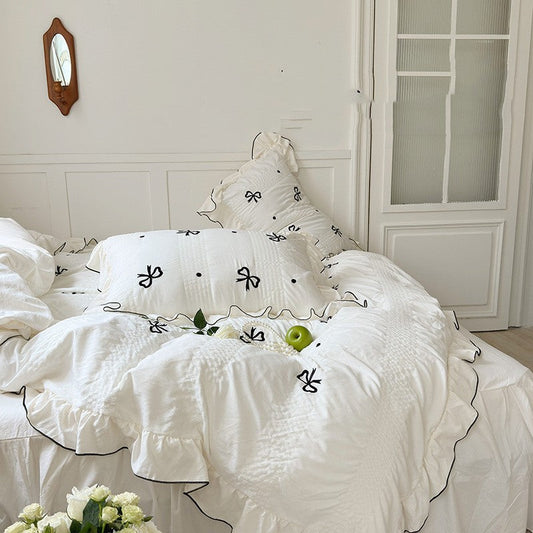 HKM-954515 Solid Color Soft Skin-Friendly 4-Piece Bedding Set in Multiple Sizes