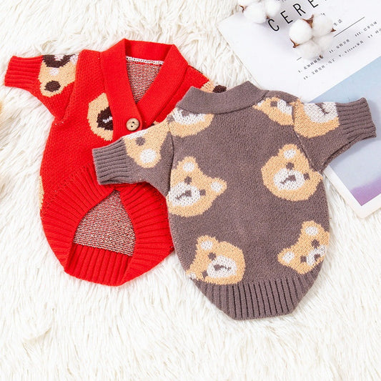 HKM-958547 Cozy Casual Sweater for Small Dogs in Red and Brown, Sizes S to XXL