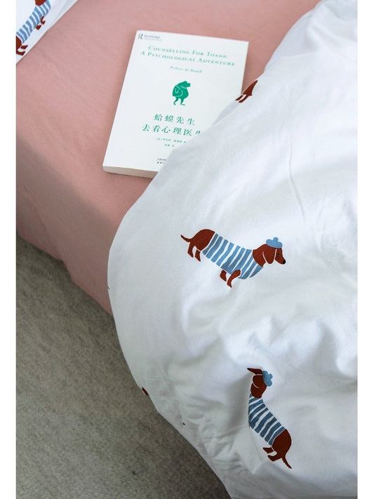 HKM-959443 Soft Cotton Knitted 4-Piece Baby Bedding Set with Cartoon Design in HOT Dog Theme