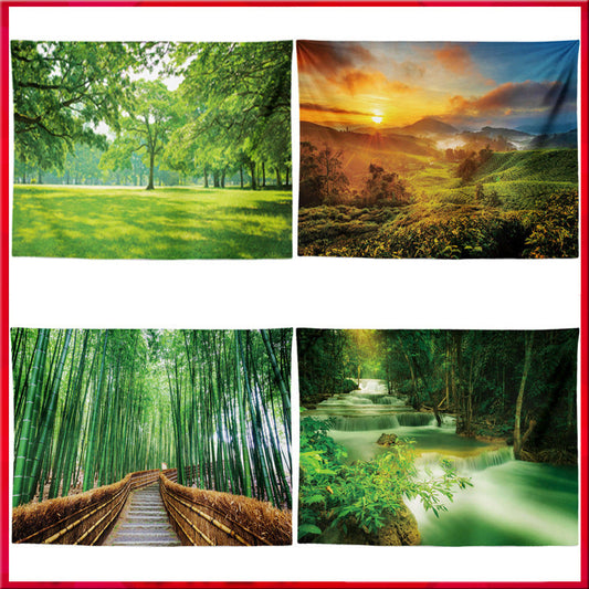 HKM-959955 Black and White Coconut Forest Landscape Tapestry Wall Hanging - Machine Washable Polyester Fiber, Multiple Sizes Available