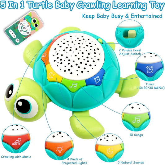 HKM-960083 Musical Projector Turtle Crawling Toy for Infants and Toddlers - 5 Functions Educational Plastic Toy