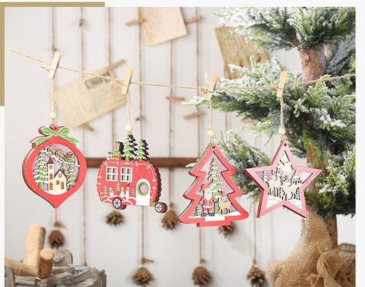 HKM-965011 Creative Hollow Wooden Pendant Light for Festive Decor, Available in Various Shapes