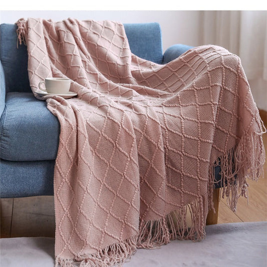 HKM-968019 Geometric Pattern Knitted Blanket Sofa Cover in Multiple Sizes and Colors