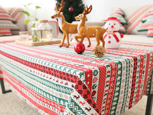 HKM-968787 Christmas-Themed Cotton and Linen Tablecloth for Rectangular and Round Tables