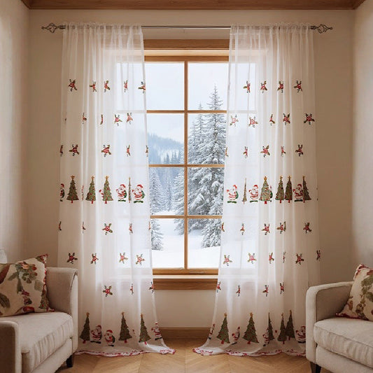 HKM-973331 Christmas Tree Embroidery Curtain - Polyester, Half Shade, 130x214cm & 130x245cm Options