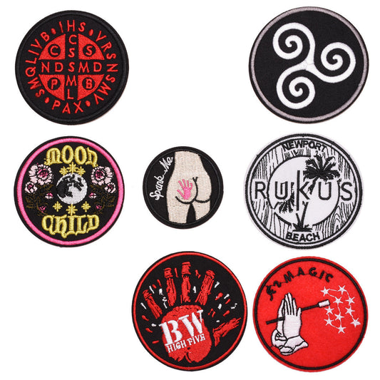 HKM-973459 Round Embroidery Cloth Badge for Clothing and Home Textiles, 8cm x 8cm Patch