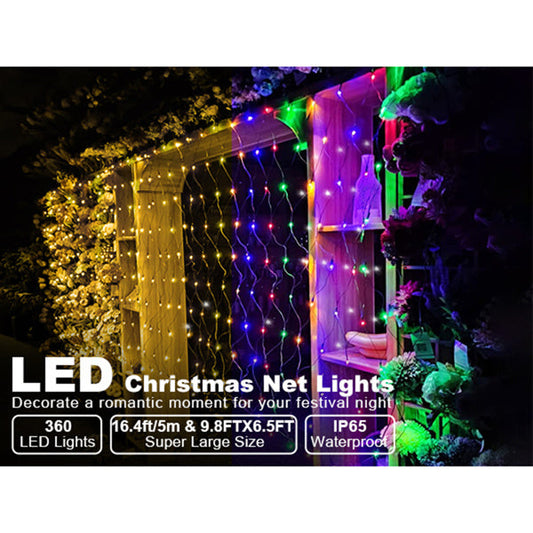 HKM-977363 360 LED Cold White Christmas Net Lights for Indoor and Outdoor Decoration with 8 Lighting Modes, IP44 Waterproof, 3x2 Meter Size