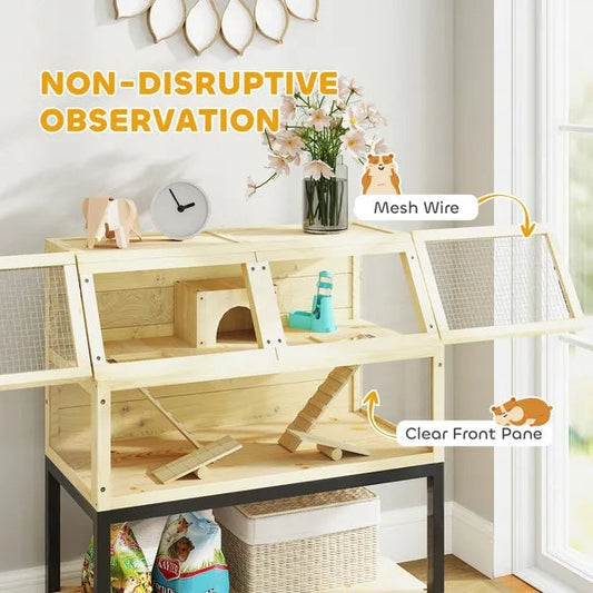 HKM-980691 Large Two-Tier Hamster Cage with Wheels, Storage Shelf, Ramps, Water Bottle & Accessories for Small Pets