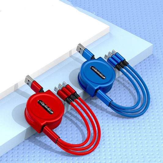 HKM-982227 Three-in-One Telescopic Fast Charging Data Cable, 1.2m Length, Type-C, Micro USB, USB, 8PIN