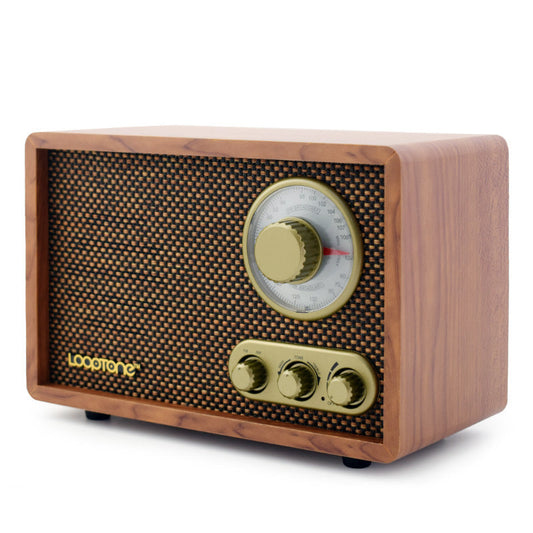 HKM-986003 Wooden Retro Bluetooth Radio with FM/AM, Adjustable Tone, and External Antenna