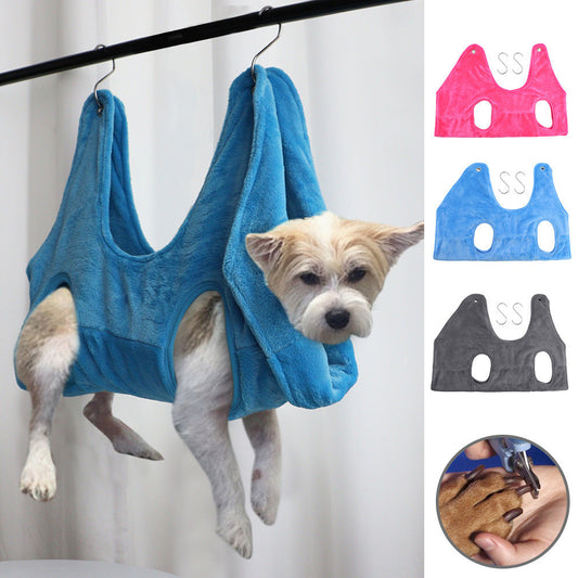 HKM-986899 Pet Grooming Hammock for Small and Medium Dogs and Cats - Soft Flannel, Available in Blue, Rose Red, Gray