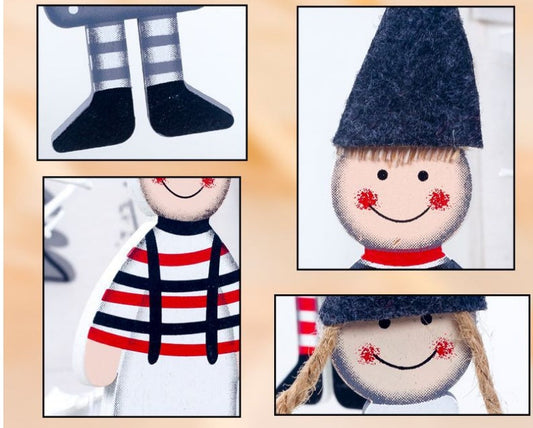 HKM-991187 Creative Wooden Christmas Tree Ornament - Boy & Girl Decoration in Various Clothing Colors
