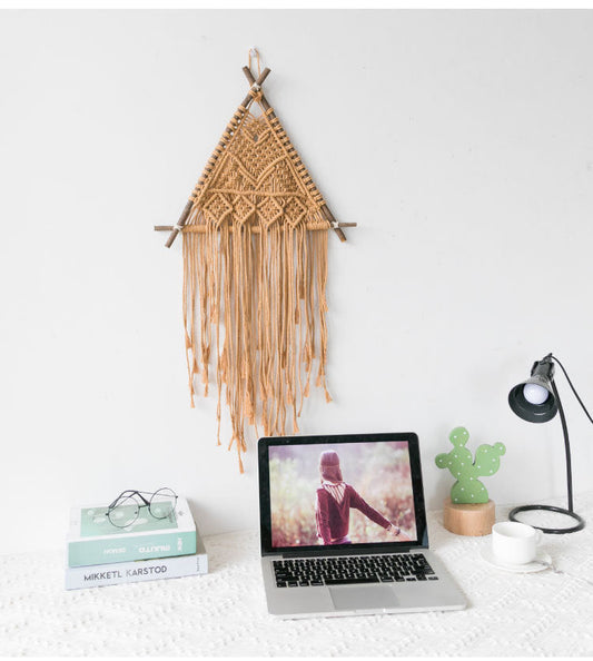HKM-996499 Nordic Macrame Wall Hanging Tapestry with Natural Branches and Flowing Tassels