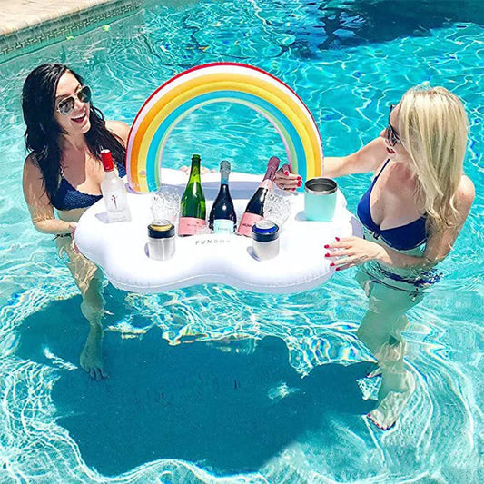 HKM-996755 Rainbow Cloud Inflatable Pool Float Drink Cooler Holder for Summer Parties
