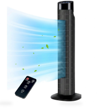 HKM-4345171 Portable Oscillating Tower Fan with Remote, 120° Cooling 3 Speeds & Modes 7.5-Hour Timer Quiet Operation Black