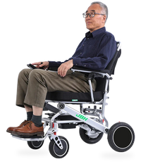 HKM-3469779 Light Folding Electric Wheelchair Dual 250W Hub Motors 24V 24Ah Battery 12.4 Mile Range 265 lb Capacity Aluminum