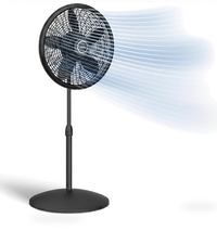 HKM-4738387 18" Adjustable Height Oscillating Pedestal Fan with 3 Speeds, Black Model 1827 for Home and Office Quiet Cooling Comfort