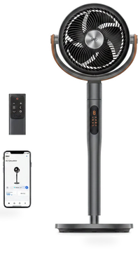 HKM-4050259 Smart Fan, 120°+105° Omni-directional Oscillation 20dB Quiet Pedestal Fan 8 Speeds 6 Modes Adjustable Height 37-43