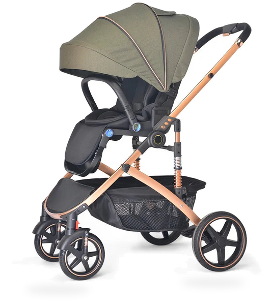 HKM-7583059 Luxury 3-in-1 Foldable Travel Baby Stroller with Car Seat and Bassinet Functionality for Newborns and Toddlers