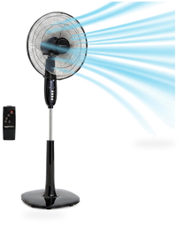 HKM-5590355 16-Inch Pedestal Fan with Remote Control, Adjustable Height 3 Speeds 3 Modes Timer Tilt Head 60W Black for Home and Office