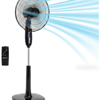 HKM-5590355 16-Inch Pedestal Fan with Remote Control, Adjustable Height, 3 Speeds, 3 Modes, Timer, Tilt Head, 60W, Black