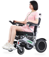 HKM-0881107 Light Folding Electric Wheelchair Dual 250W Motors 24V Dual 6Ah Battery 12.4 Mile Range 265 lb Capacity 6061 Aluminum