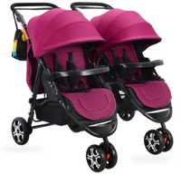 HKM-4863315 Twin Baby Stroller in Pink and Blue with Removable Sun Canopy and Multi-Position Recline