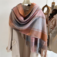 Faux Cashmere Plaid Scarf Women British Style Brown Coffee C - Gray Pink Brown