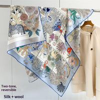 Double-sided Two-tone Silk-wool Large Square Scarfshawl