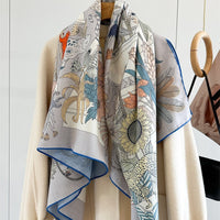 Double-sided Two-tone Silk-wool Large Square Scarfshawl