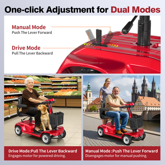 HKM-529555 Four-Wheel Electric Mobility Scooter with 12.4 Miles Range and 3.73 mph Speed 24Ah 24V Battery 250W Motor