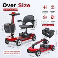 HKM-0711507 Foldable Mobility Scooter 250W Motor 24V 40Ah Battery 21.7 mi Range 3.73 mph Speed 418.9 lb Capacity, Bluetooth