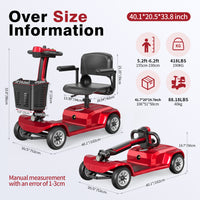 HKM-3529555 Foldable Mobility Scooter 250W Motor 24V Battery 12.4 mi Range 3.7 mph Speed, Folding Design, Stable 4-Wheel Base