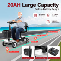 HKM-8580691 Foldable Mobility Scooter 250W Motor 24V 40Ah Battery 21.7 mi Range 3.73 mph Speed 330.7 lb Capacity, Bluetooth