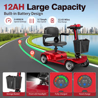 HKM-3529555 Foldable Mobility Scooter 250W Motor 24V Battery 12.4 mi Range 3.7 mph Speed, Folding Design, Stable 4-Wheel Base