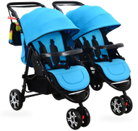 HKM-4863315 Twin Baby Stroller in Pink and Blue with Removable Sun Canopy and Multi-Position Recline