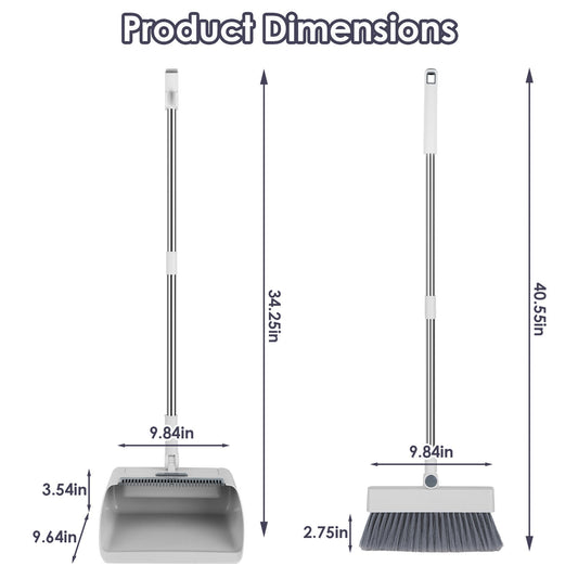 HKM-087059 4-in-1 Broom and Dustpan Set with Adjustable Stainless Steel Handle for Home and Office Cleaning