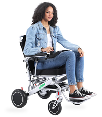 HKM-3469779 Light Folding Electric Wheelchair Dual 250W Hub Motors 24V 24Ah Battery 12.4 Mile Range 265 lb Capacity Aluminum