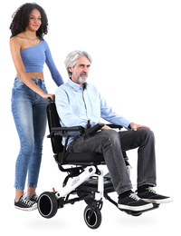 HKM-2355667 Light Folding Electric Wheelchair Dual 250W Motors 24V 24Ah Battery 12.4 Mile Range 330 lb Capacity Aluminum