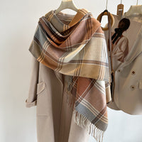 Faux Cashmere Plaid Scarf Women British Style Brown Coffee C - Khaki Beige