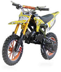 HKM-0926931 49cc 2-Stroke Gas Mini Dirt Bike for Kids with Fork Boots Number 69 Plates Disc Brakes and 10-Inch Knobby Tires