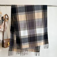 Faux Cashmere Plaid Scarf Women British Style Brown Coffee Checkered Warm Neck Warf Couple Winter Accessory So